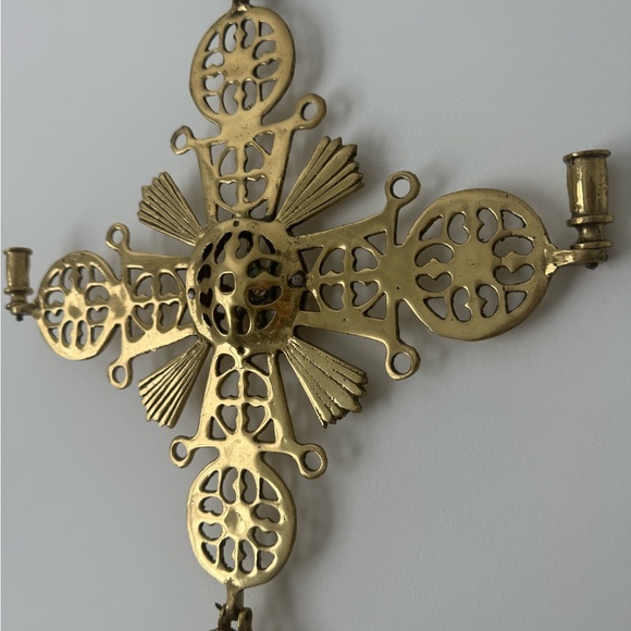 Vintage solid Brass European Cross 27’’ handcrafted candle sticks St Michael - Picture 3 of 5